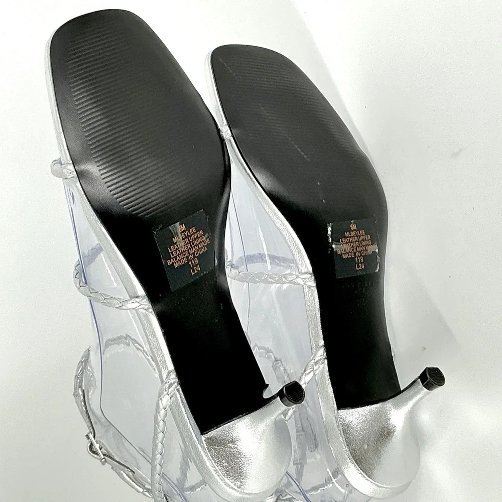 Marc Fisher Size 6 Silver Metallic Braided Kitten Heel Sandals NEW Beylee $70